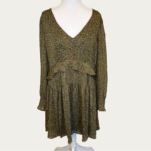 Jessica‎ Simpson Olive Floral Long Sleeve Flowy Dress Large Boho Chic